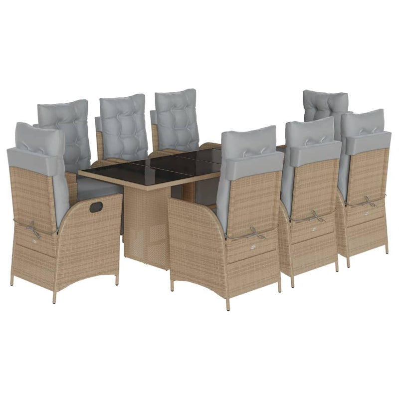 Set de masă pentru grădină, 9 piese, cu perne, bej, poliratan