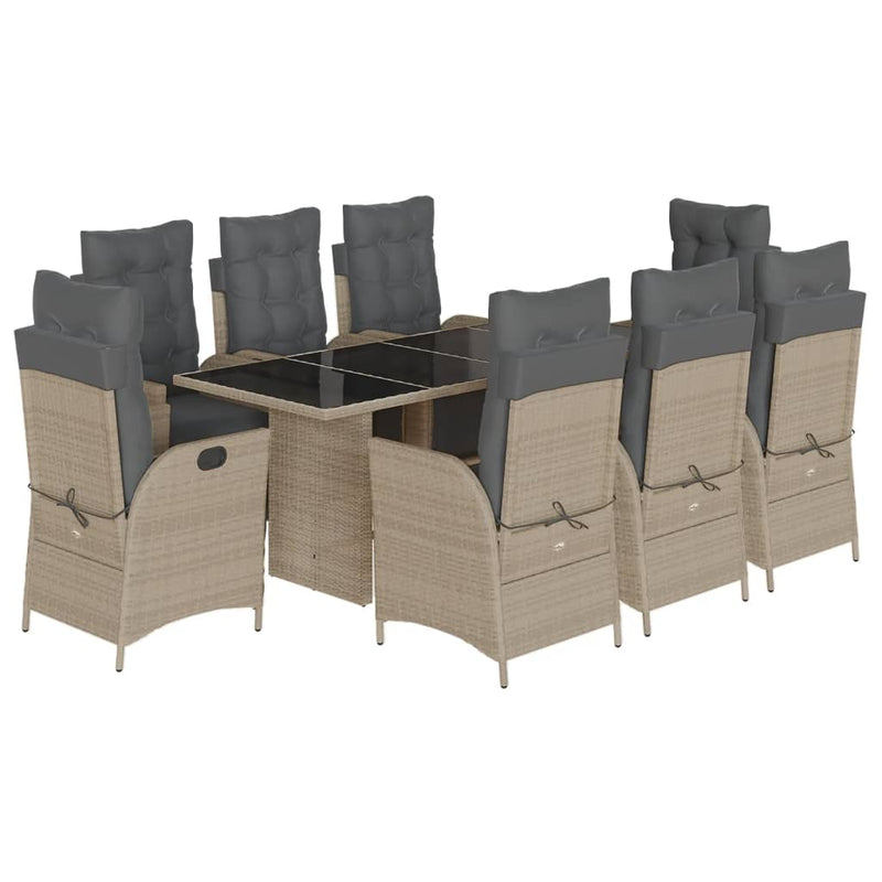 Set mobilier grădină cu perne, 9 piese, gri deschis, poliratan