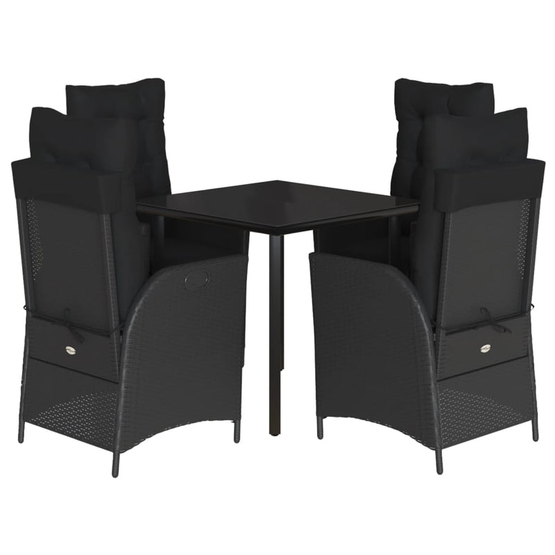 Set mobilier de grădină cu perne, 5 piese, negru, poliratan