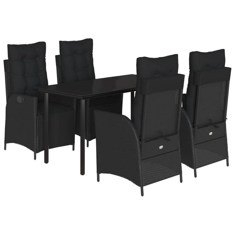 Set mobilier de grădină cu perne, 5 piese, negru, poliratan