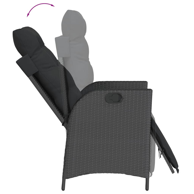 Set mobilier de grădină cu perne, 5 piese, negru, poliratan