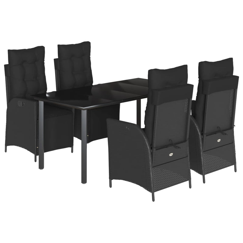 Set mobilier de grădină cu perne, 5 piese, negru, poliratan