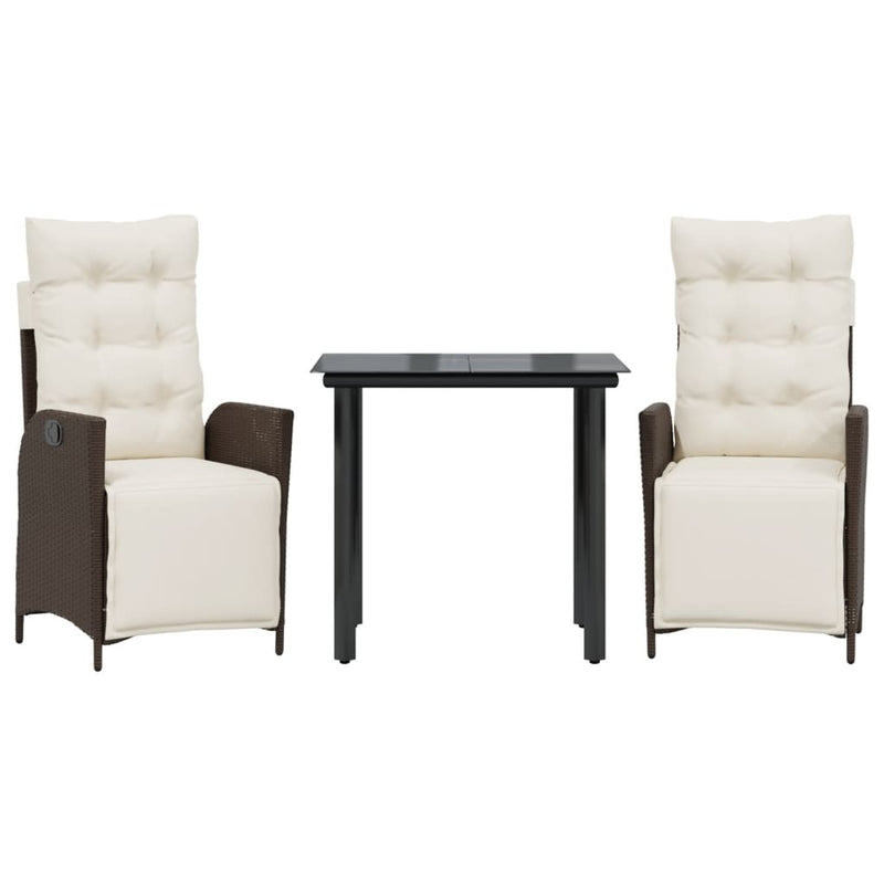 Set mobilier de grădină cu perne, 3 piese, maro, poliratan