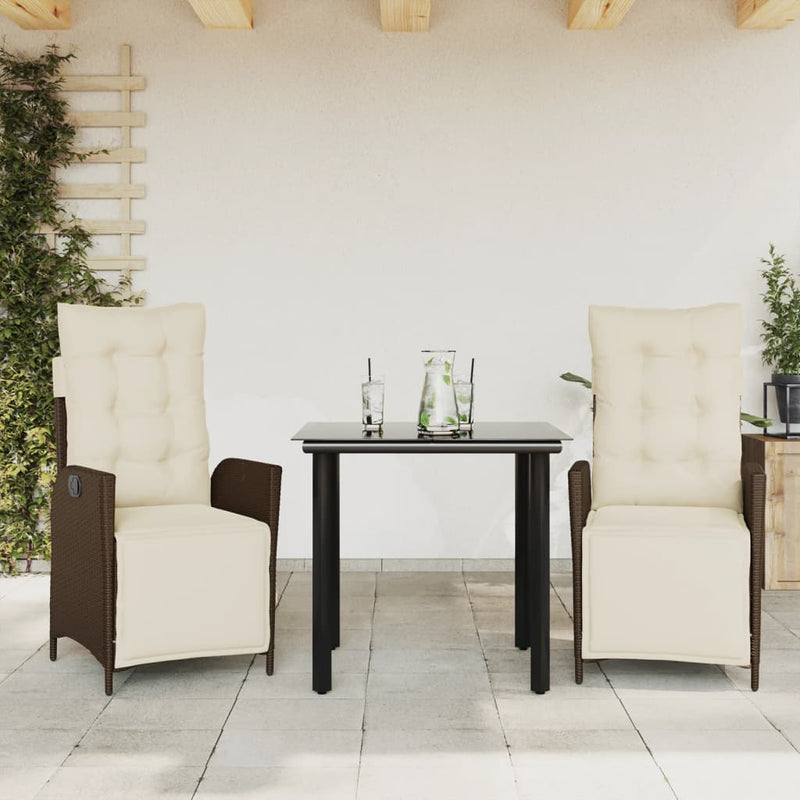 Set mobilier de grădină cu perne, 3 piese, maro, poliratan