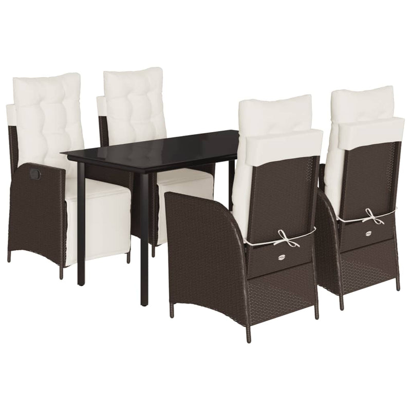 Set mobilier de grădină, 5 piese, cu perne, maro, poliratan