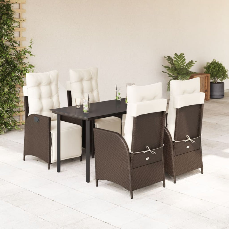 Set mobilier de grădină, 5 piese, cu perne, maro, poliratan