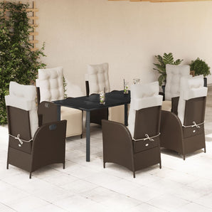 Set mobilier de grădină cu perne, 7 piese, maro, poliratan