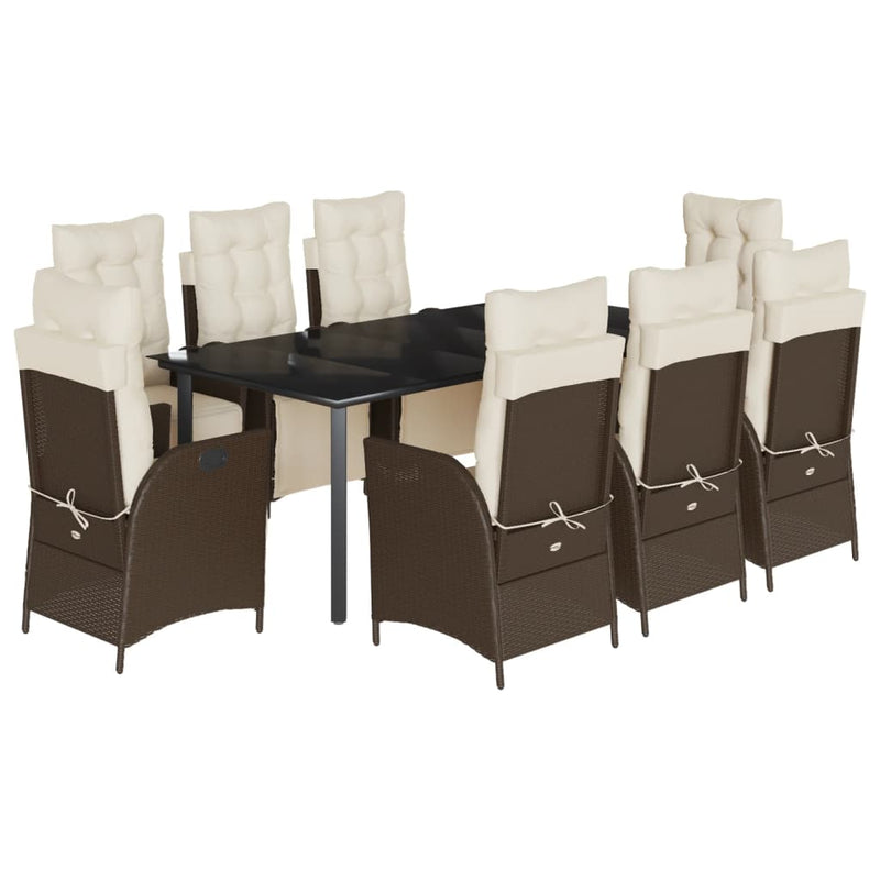 Set mobilier de grădină cu perne, 9 piese, maro, poliratan
