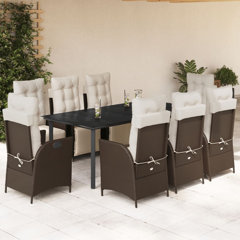 Set mobilier de grădină cu perne, 9 piese, maro, poliratan