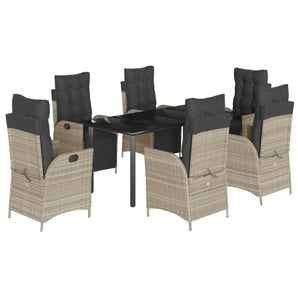 Set mobilier de grădină cu perne, 7 piese gri deschis poliratan