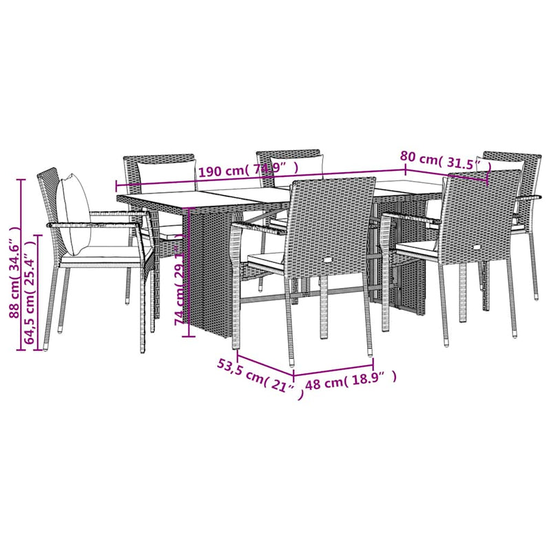 Set mobilier de grădină cu perne, 7 piese, negru, poliratan