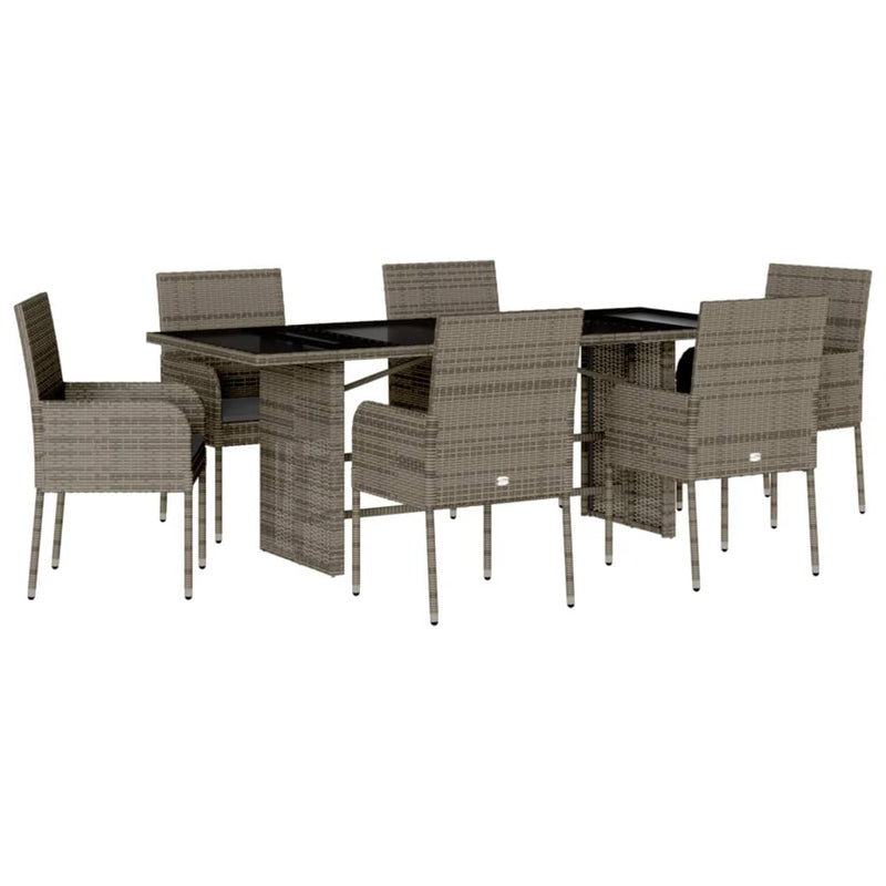 Set mobilier de grădină cu perne, 7 piese, gri, poliratan