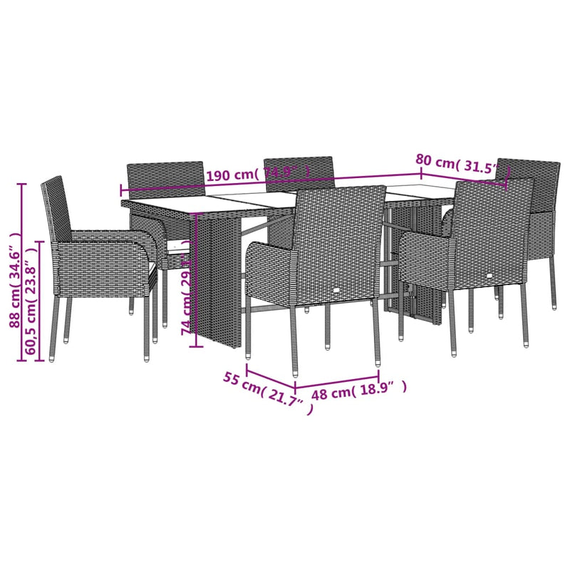 Set mobilier de grădină cu perne, 7 piese, gri, poliratan