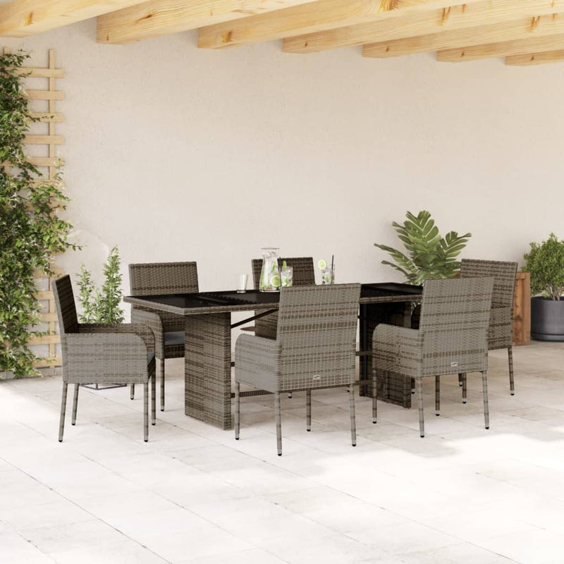 Set mobilier de grădină cu perne, 7 piese, gri, poliratan