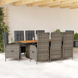 Set mobilier grădină cu perne, 9 piese, gri, poliratan