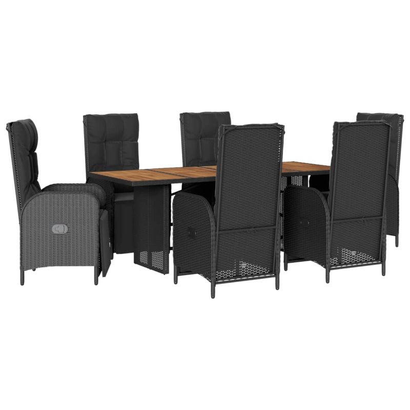 Set mobilier de grădină cu perne, 7 piese, negru, poliratan