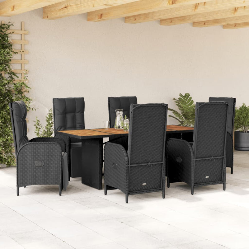 Set mobilier de grădină cu perne, 7 piese, negru, poliratan