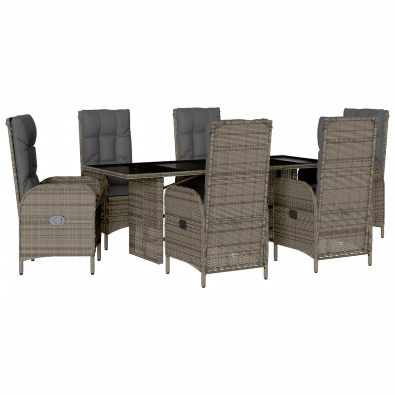 Set mobilier de grădină cu perne, 7 piese, gri, poliratan