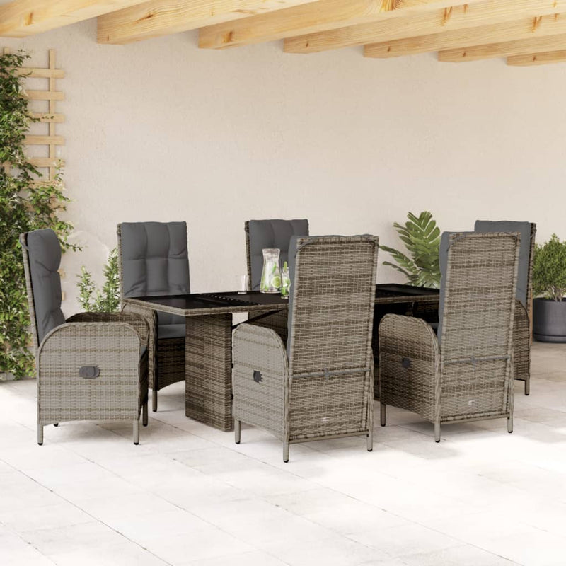 Set mobilier de grădină cu perne, 7 piese, gri, poliratan