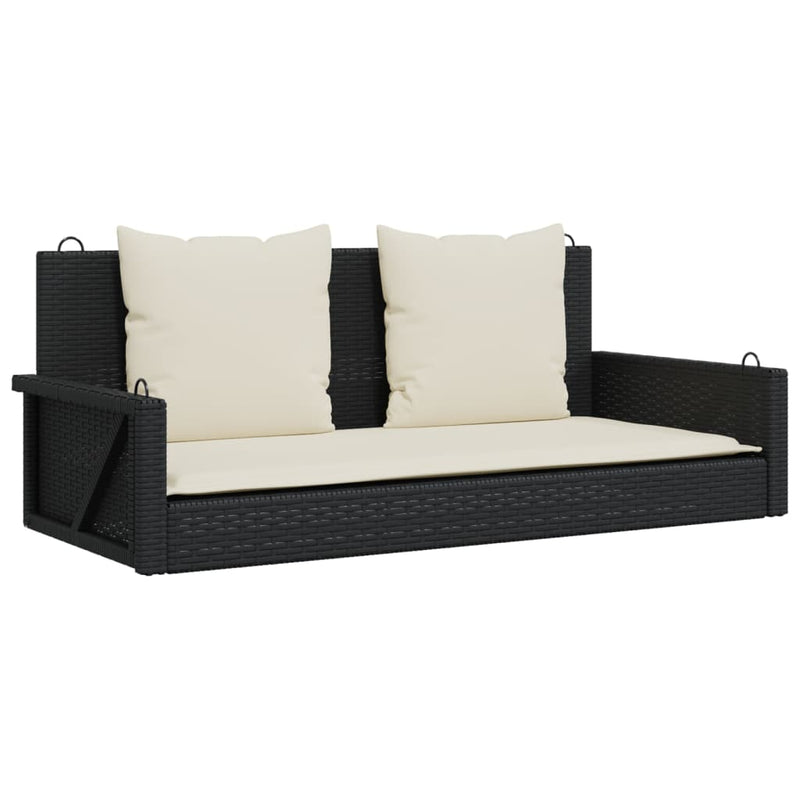 Balansoar cu perne, negru, 119x56x48 cm, poliratan