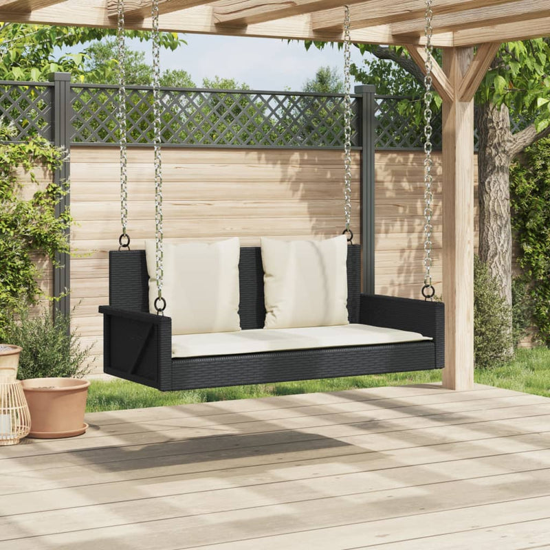 Balansoar cu perne, negru, 119x56x48 cm, poliratan