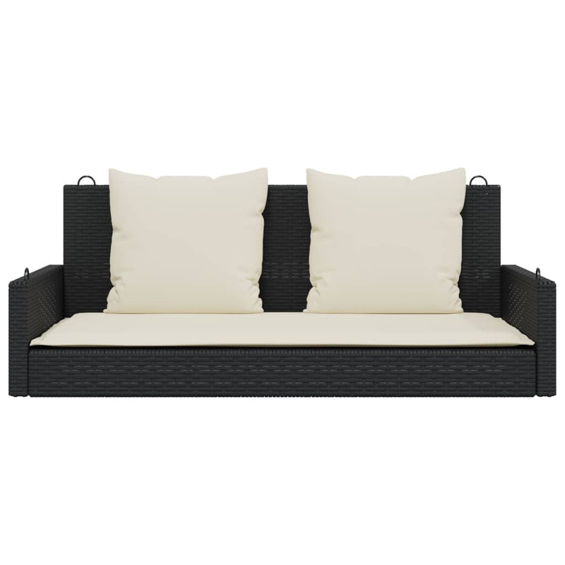Balansoar cu perne, negru, 119x56x48 cm, poliratan
