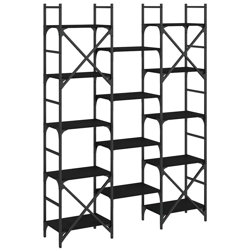 Bibliotecă, negru, 127,5x28,5x172,5 cm, lemn prelucrat