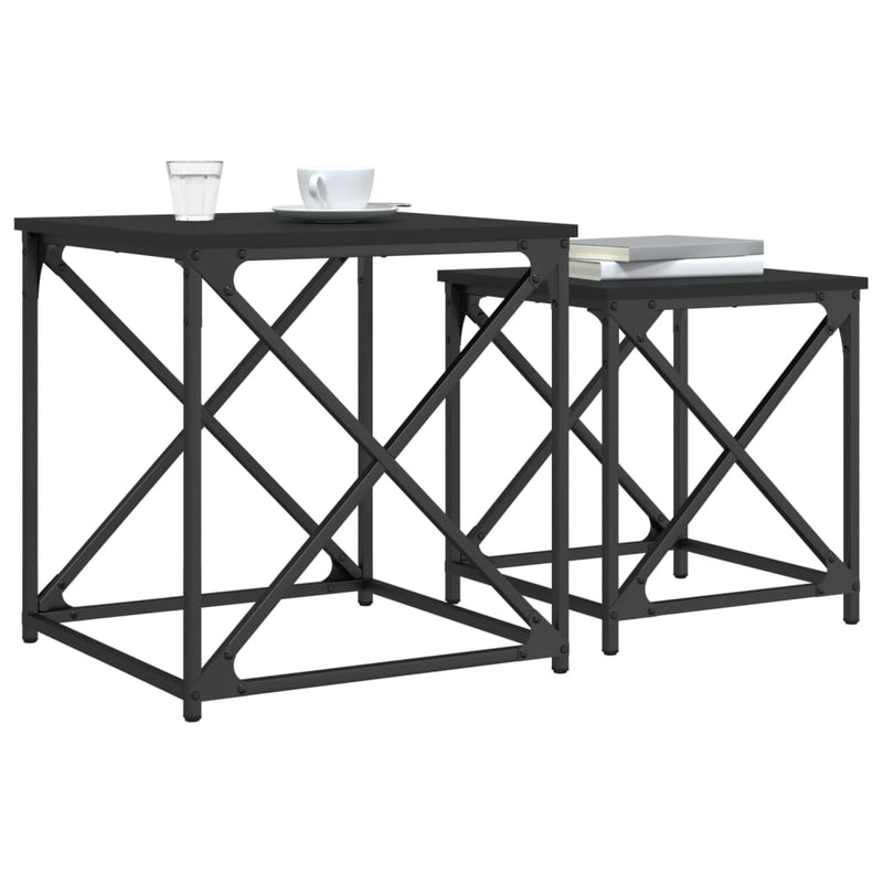 Mese suprapuse de cafea, 2 buc, negru, lemn prelucrat