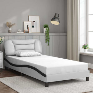Cadru de pat fără saltea Hvar alb și negru 100x200cm piele artificială