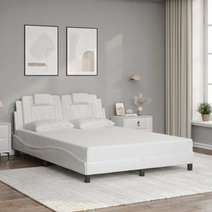 Cadru de pat, Viana, fără saltea, alb, 140x190 cm, piele ecologică