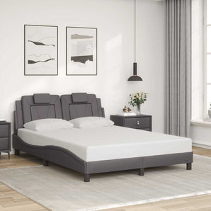 Cadru de pat, Viana, fără saltea, gri, 140x190 cm, piele ecologică