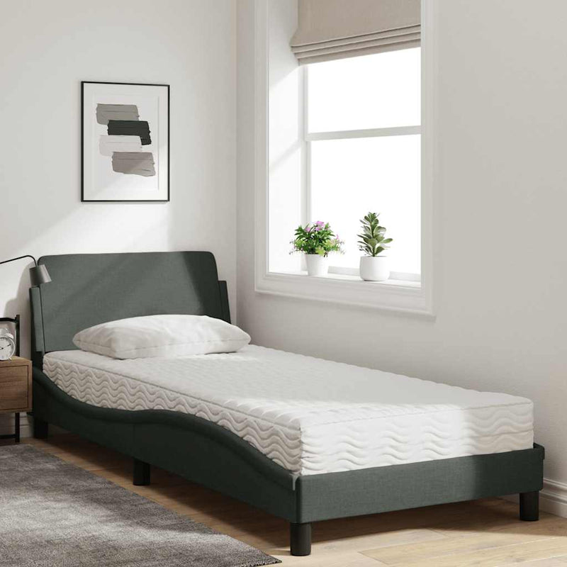 Pat cu saltea, Dover, gri închis, 80x200 cm, textil