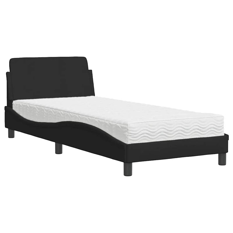 Pat cu saltea, Dover, negru, 80x200 cm, textil