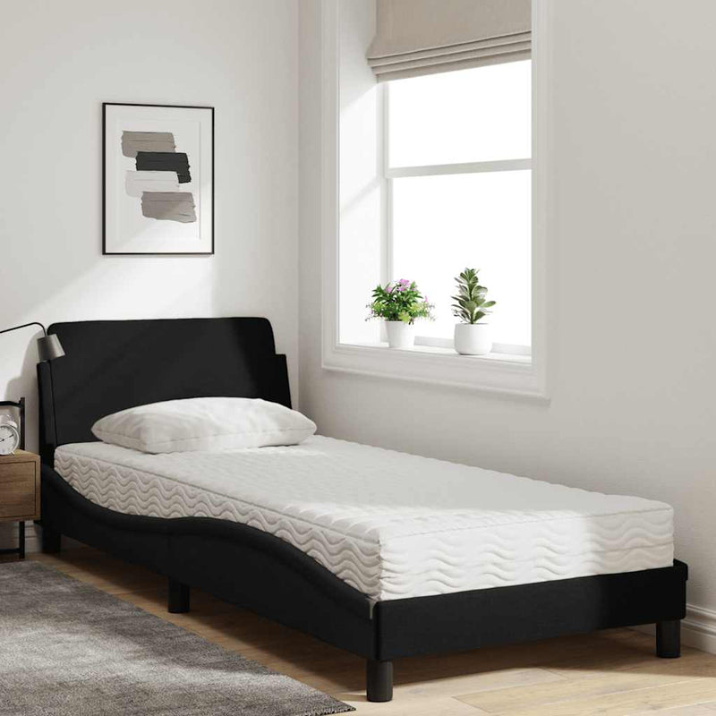 Pat cu saltea, Dover, negru, 80x200 cm, textil
