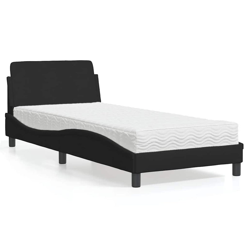 Pat cu saltea, Dover, negru, 80x200 cm, textil