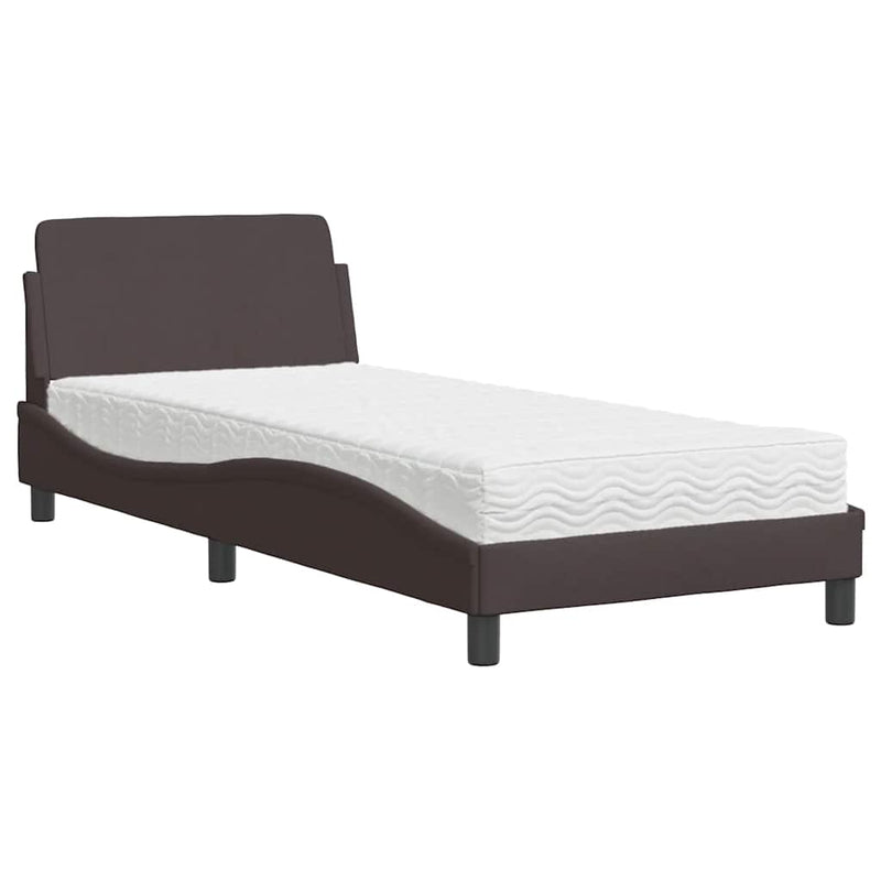 Pat cu saltea, Dover, maro închis, 80x200 cm, material textil