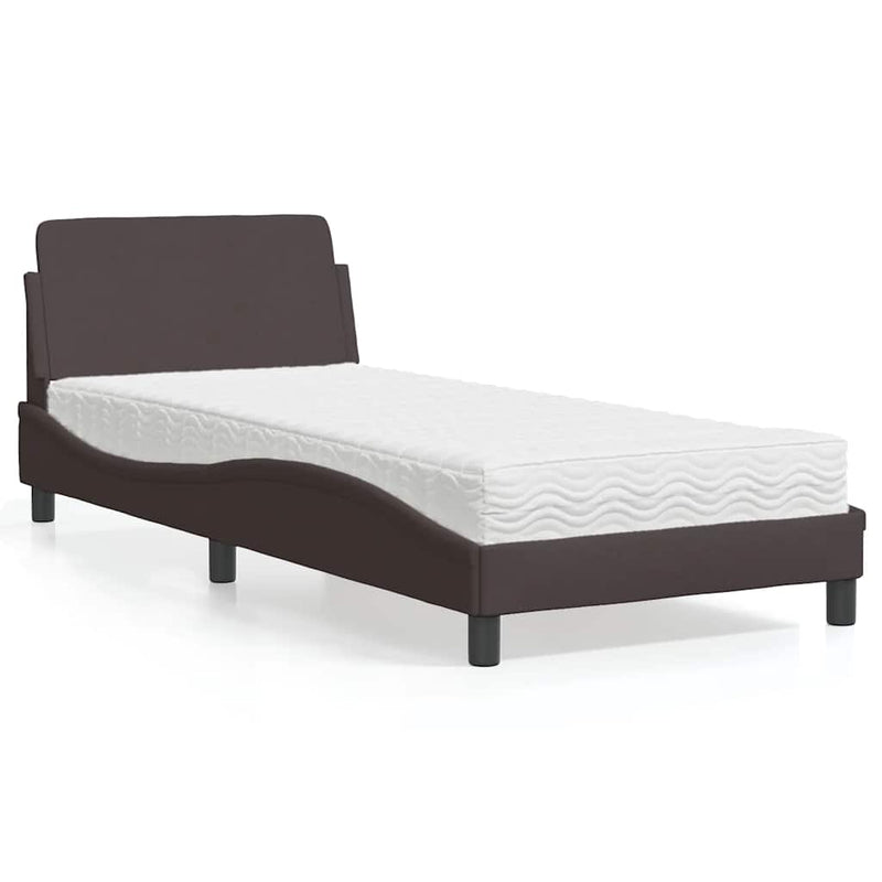 Pat cu saltea, Dover, maro închis, 80x200 cm, material textil