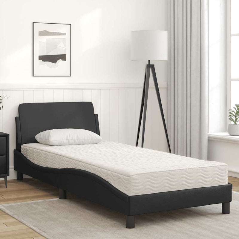 Pat cu saltea, Dover, negru, 80x200 cm, piele ecologică