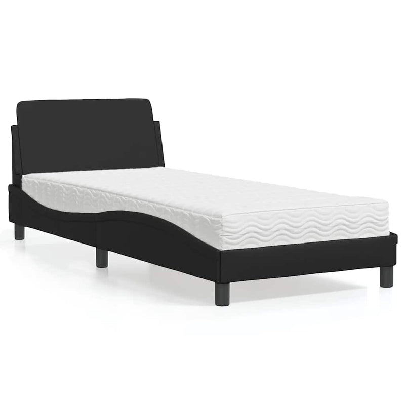 Pat cu saltea, Dover, negru, 80x200 cm, piele ecologică