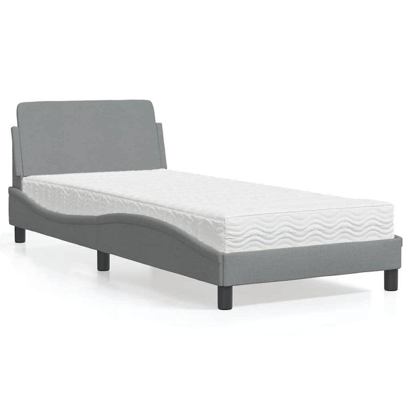 Pat cu saltea, Dover, gri deschis, 90x190 cm, textil