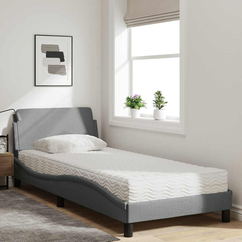 Pat cu saltea, Dover, gri deschis, 90x190 cm, textil