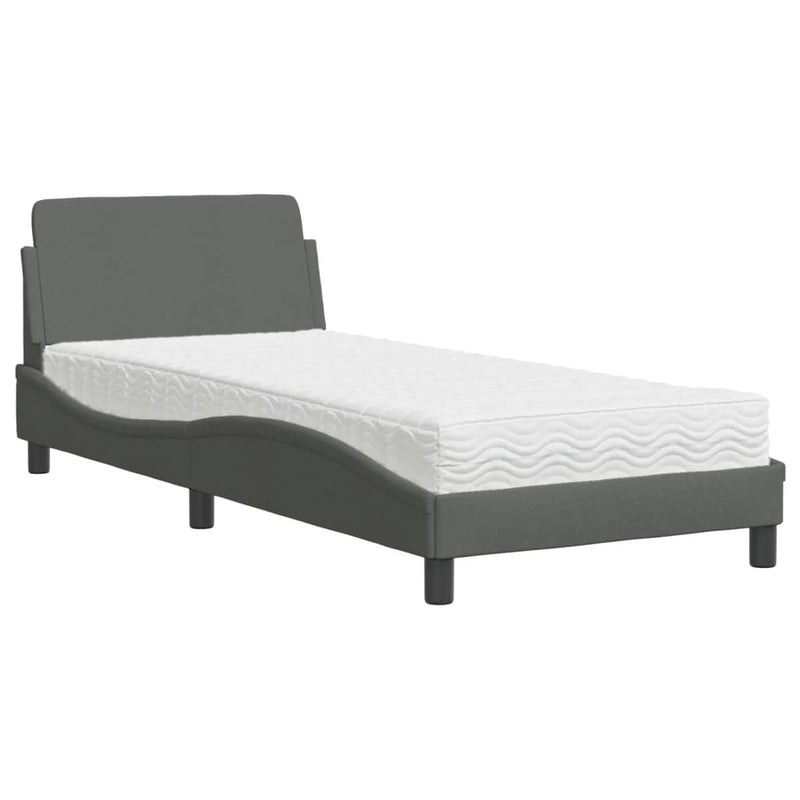 Pat cu saltea, Dover, gri închis, 90x190 cm, textil