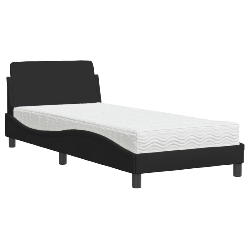 Pat cu saltea, Dover, negru, 90x190 cm, textil