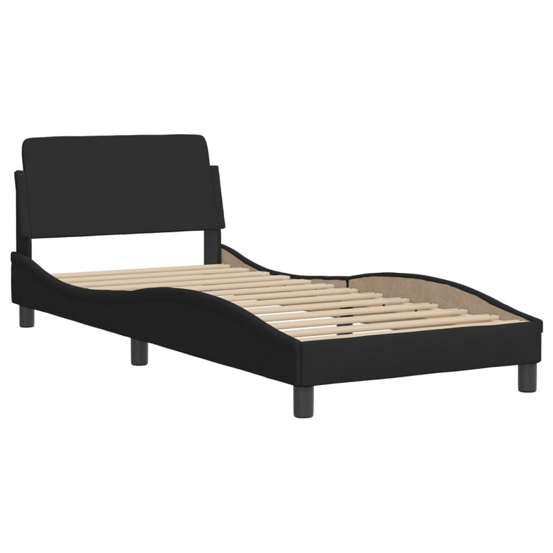 Pat cu saltea, Dover, negru, 90x190 cm, textil
