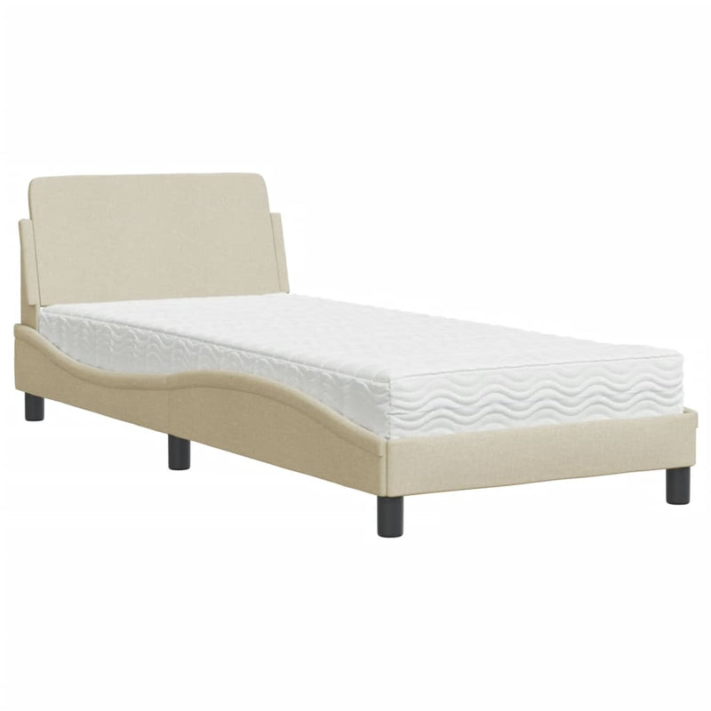 Pat cu saltea, Dover, crem, 90x190 cm, textil