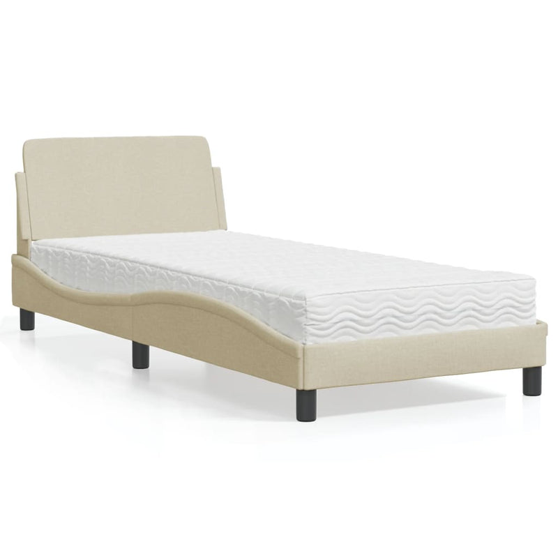 Pat cu saltea, Dover, crem, 90x190 cm, textil