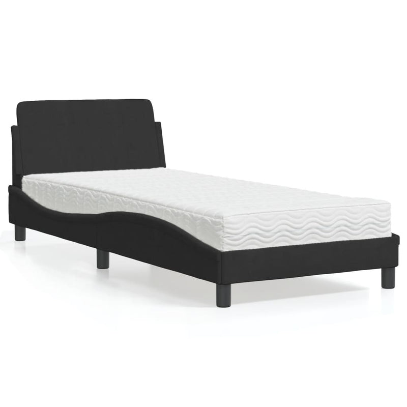 Pat cu saltea, Dover, negru, 90x190 cm, catifea