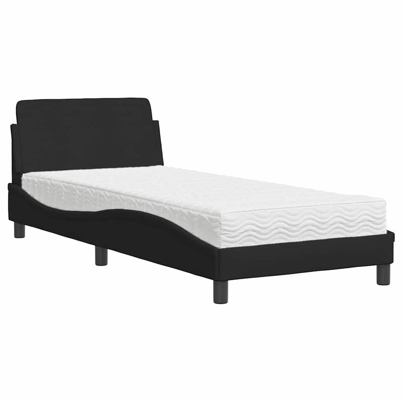 Pat cu saltea, Dover, negru, 90x200 cm, textil