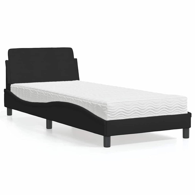 Pat cu saltea, Dover, negru, 90x200 cm, textil