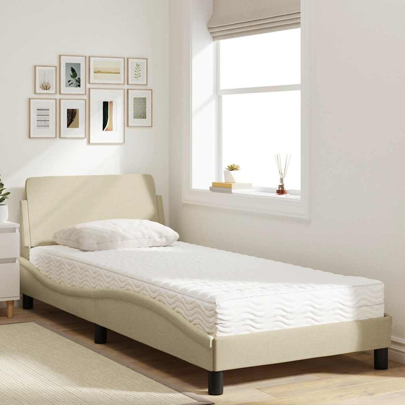 Pat cu saltea, Dover, crem, 90x200 cm, textil